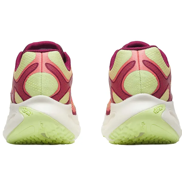 Sapatilhas desportivas cor-de-rosa e verde claro vistas de trás