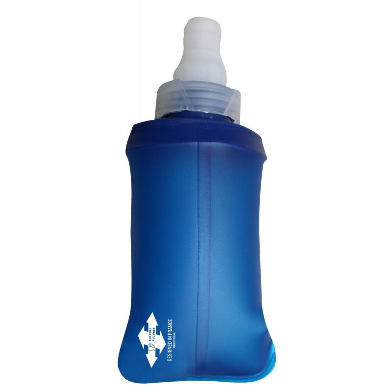 Garrafa desportiva azul flexível com bocal branco