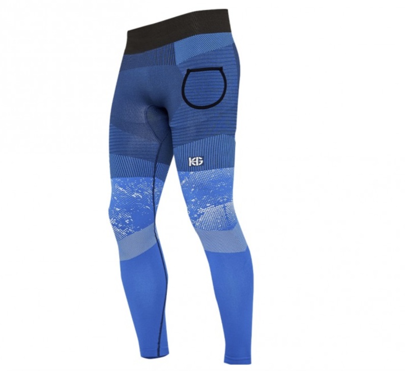 Calças de desporto masculinas justas azuis com cintura preta e bolso traseiro decorativo