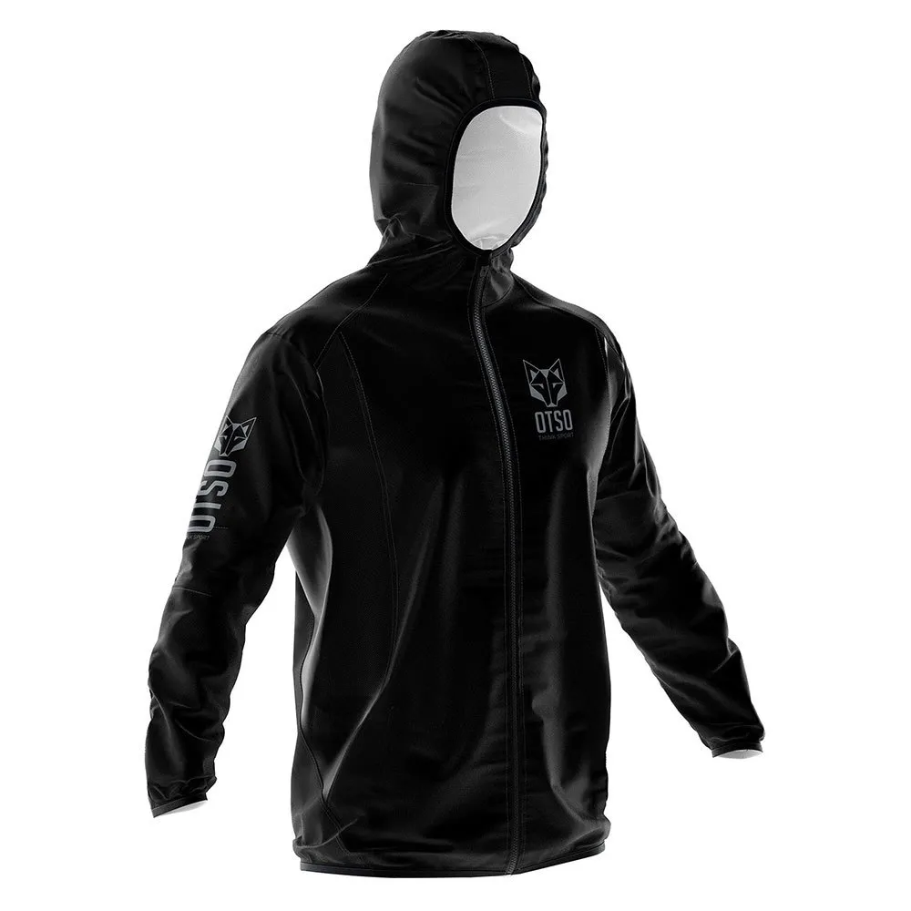 casaco desportivo preto com capuz e logotipo OTSO