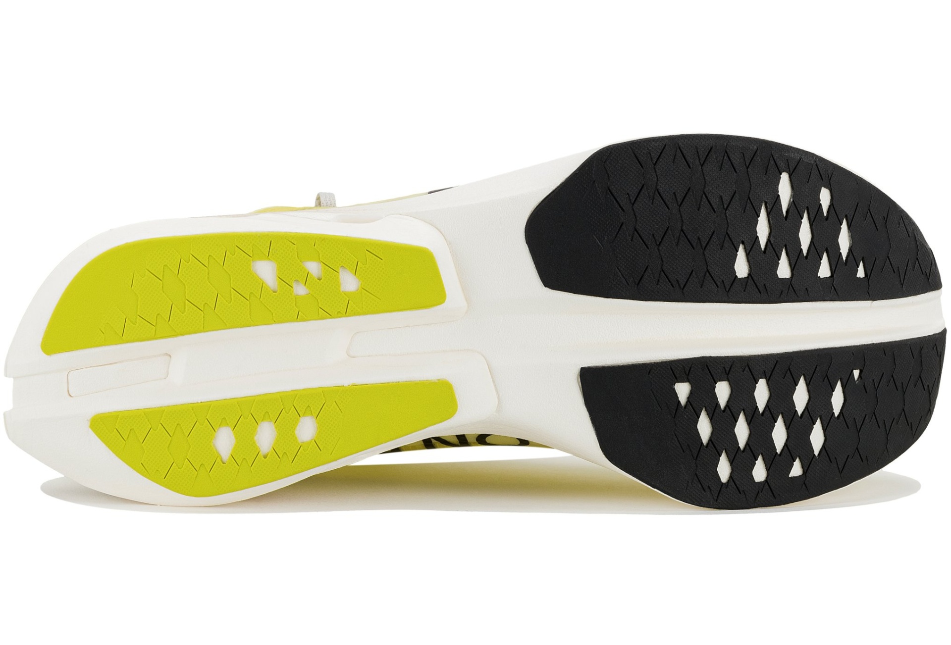 Sola de sapato desportivo branca com almofadas amarelas e pretas