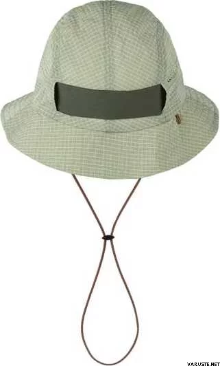 Chapéu cinza claro com aba larga, faixa preta e cordão regulável