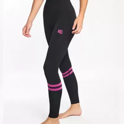 Leggings pretas com riscas cor-de-rosa e logótipo KG cor-de-rosa