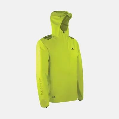 Casaco desportivo amarelo fluorescente com capuz e fecho