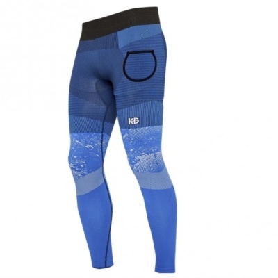 Calças de desporto masculinas justas azuis com cintura preta e bolso traseiro decorativo