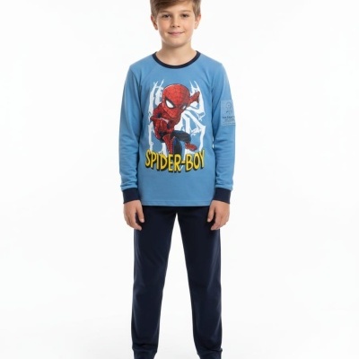 Pijama infantil azul com imagem de Spider-Man e calças azul-escuras