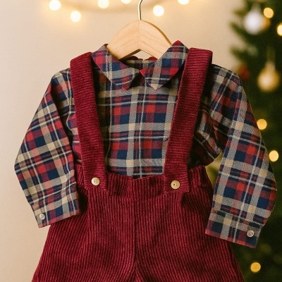 Jardineira bebé com camisa xadrez