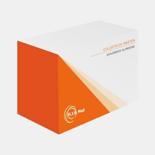 Colostrum Master - 60 caps M J S Med Embalagem branca e laranja de suplemento alimentar Colostrum Master