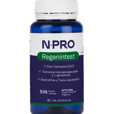 Regenintest 60 capsulas N.PRO Frasco azul de cápsulas N·PRO Regenintest com tampa branca e texto no rótulo