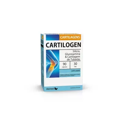 Suplemento CARTILOGEN para cartilagens em embalagem branca e azul