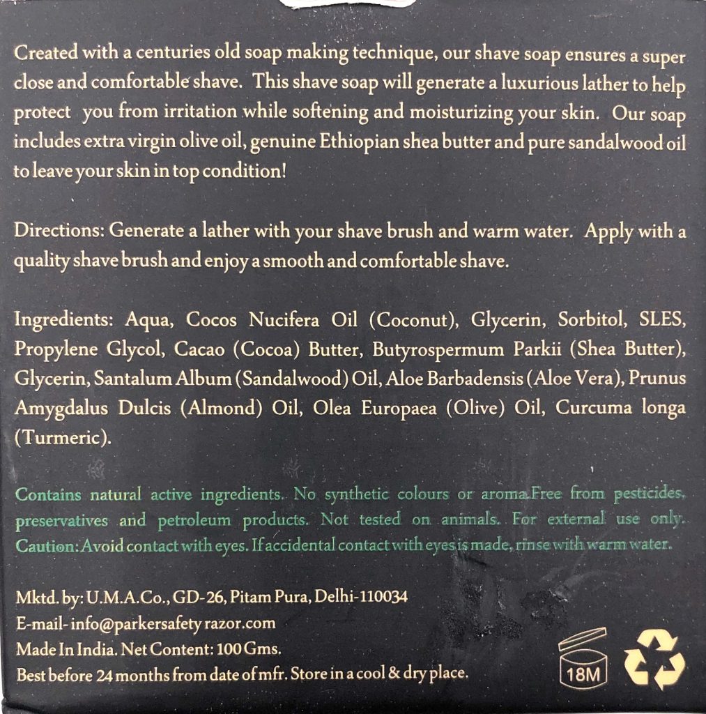 Parker sabonete de barbear Sandalwood & Shea Butter