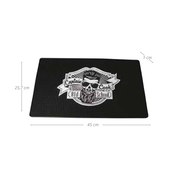 Tapete preto com ilustração de caveira e texto Captain Cook Old School