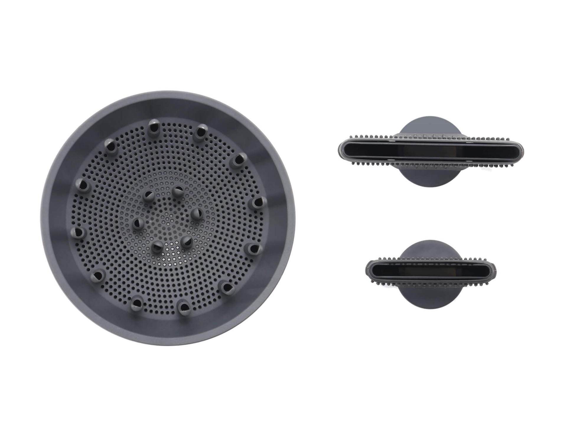 Difusores de cabelo cinza em fundo branco