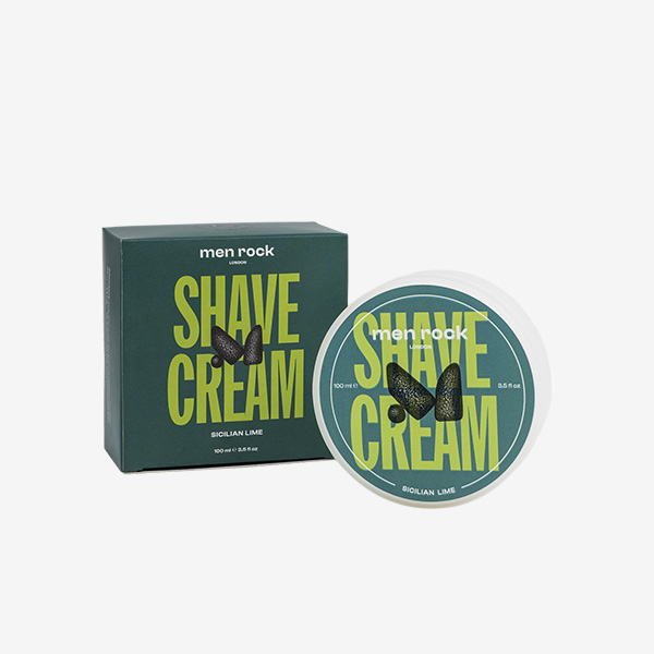 Creme de barbear men rock Sicilia Lime em embalagem verde com letras amarelas
