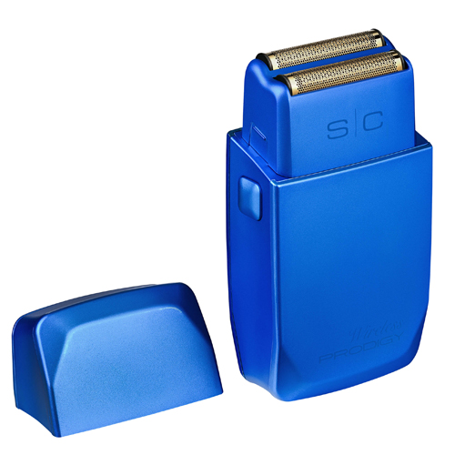 Aparelho de barbear elétrico azul com tampa destacada