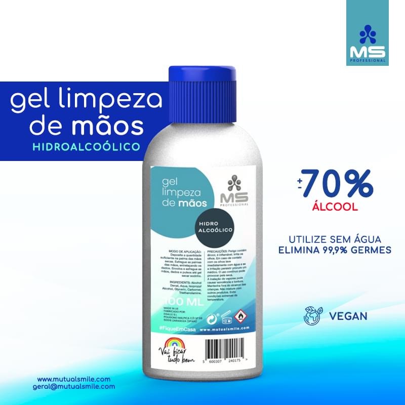 MS gel hidroalcoólico mãos 70º álcool 100 ml