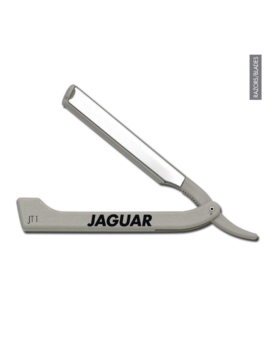 Navalha de barbear cinzenta com lâmina aberta