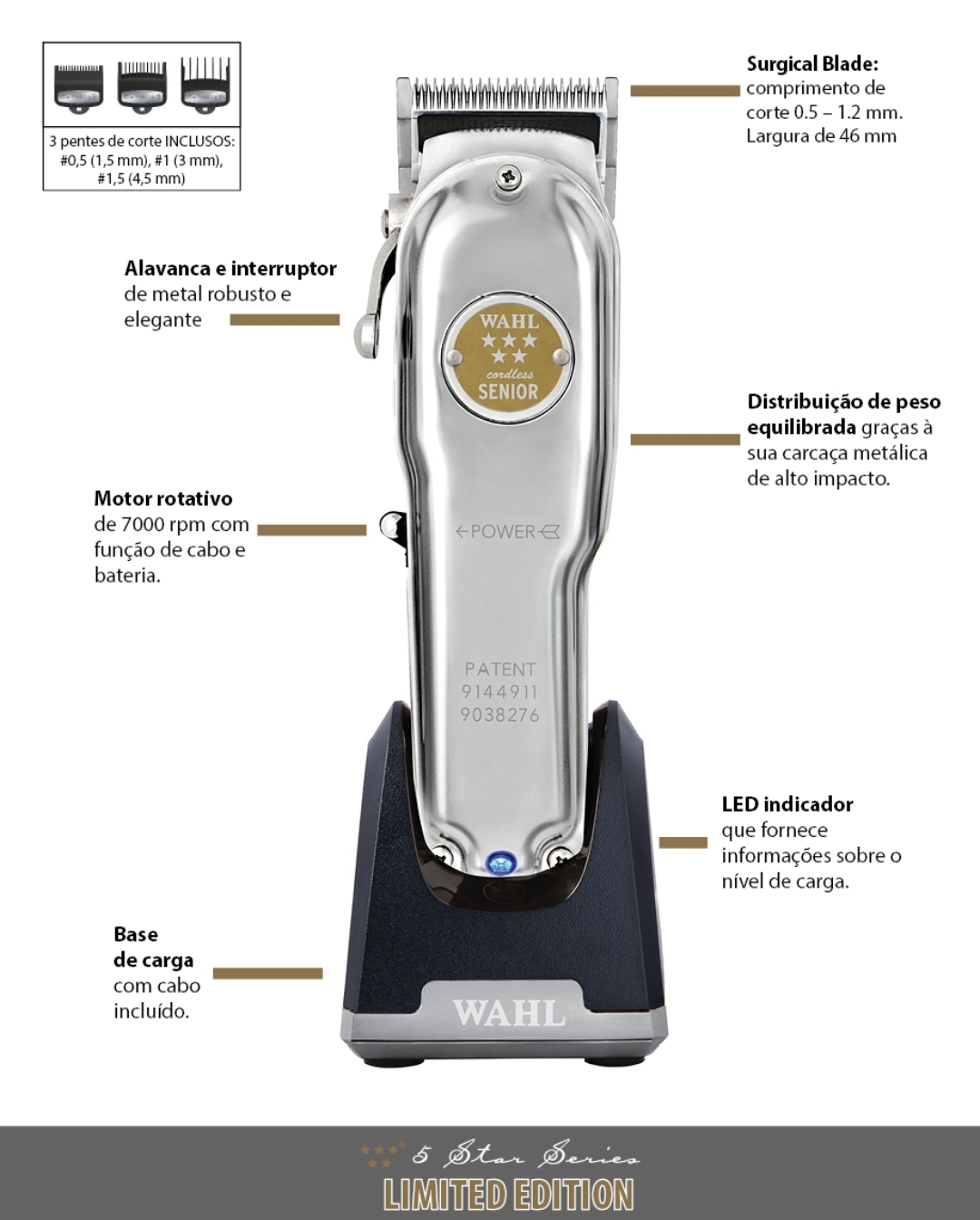 WAHL MAQUINA DE CORTE SENIOR CORDLESS METAL EDITION