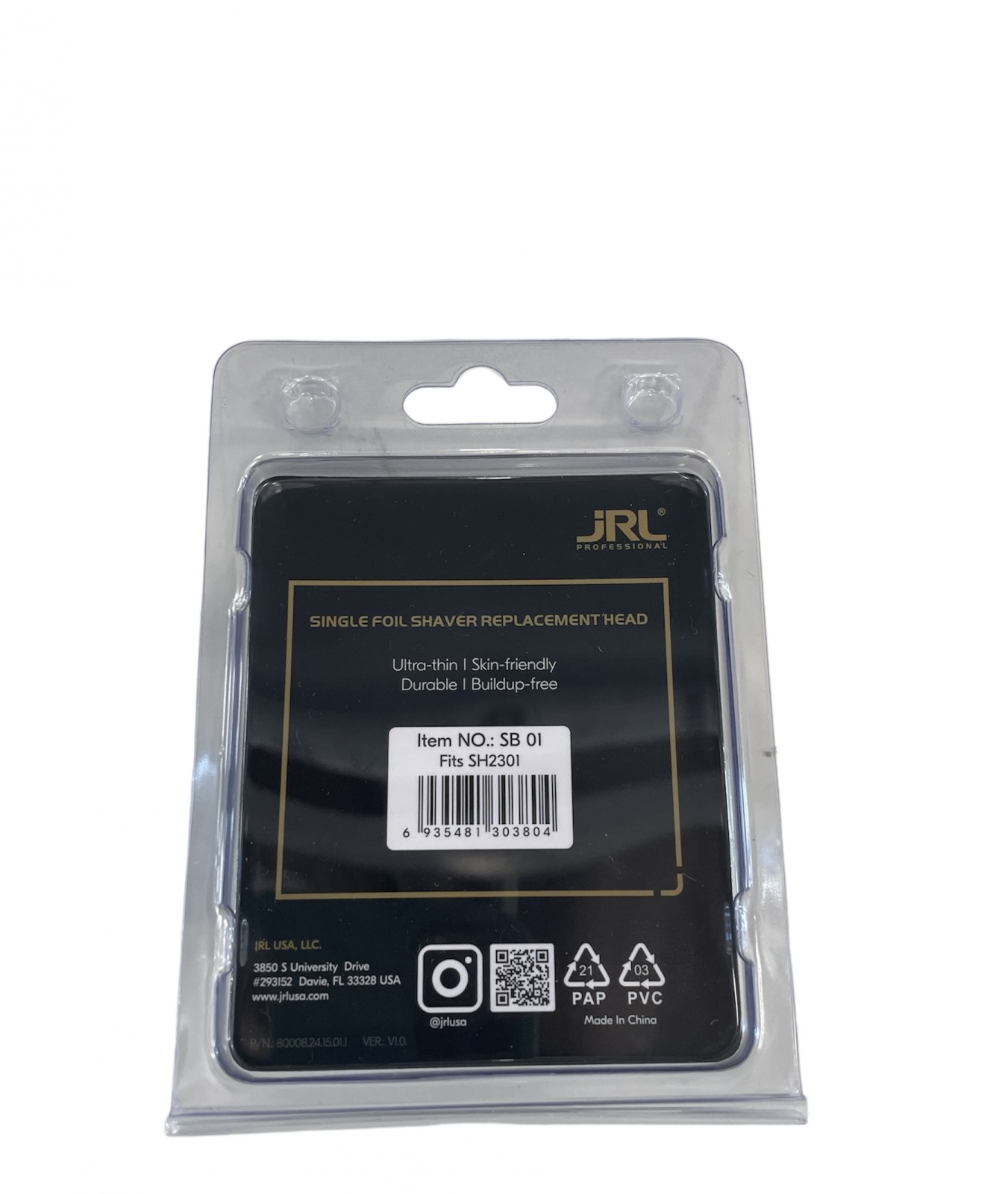 Cabeça de substituição para aparelho de barbear JRL em embalagem preta e transparente