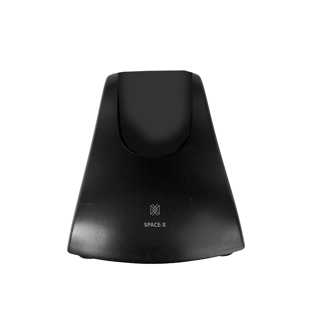 Base de suporte preta triangular com texto SPACE-X