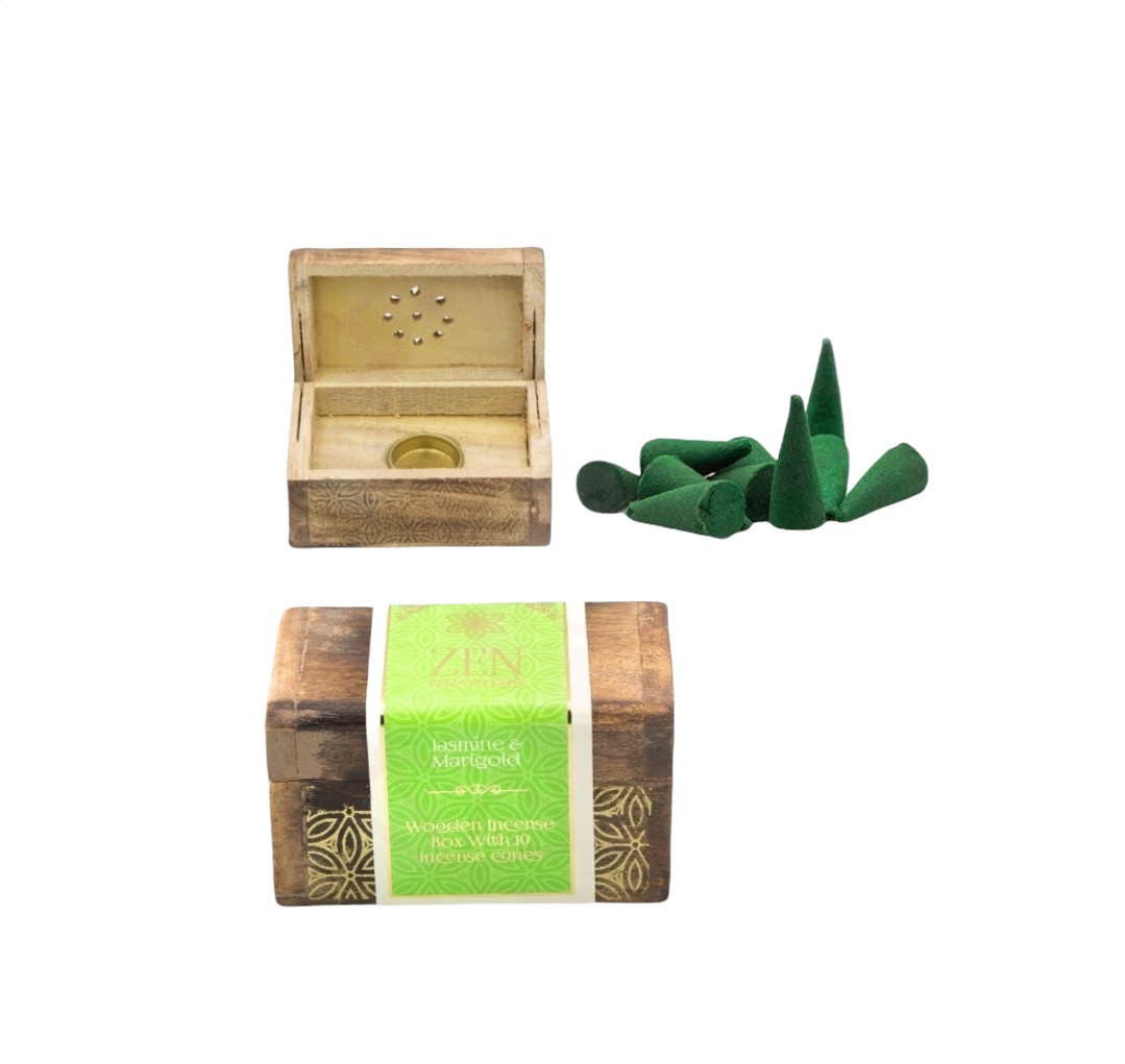 Incensário Baú Zen Aromas + Cones Jasmim & Malmequer