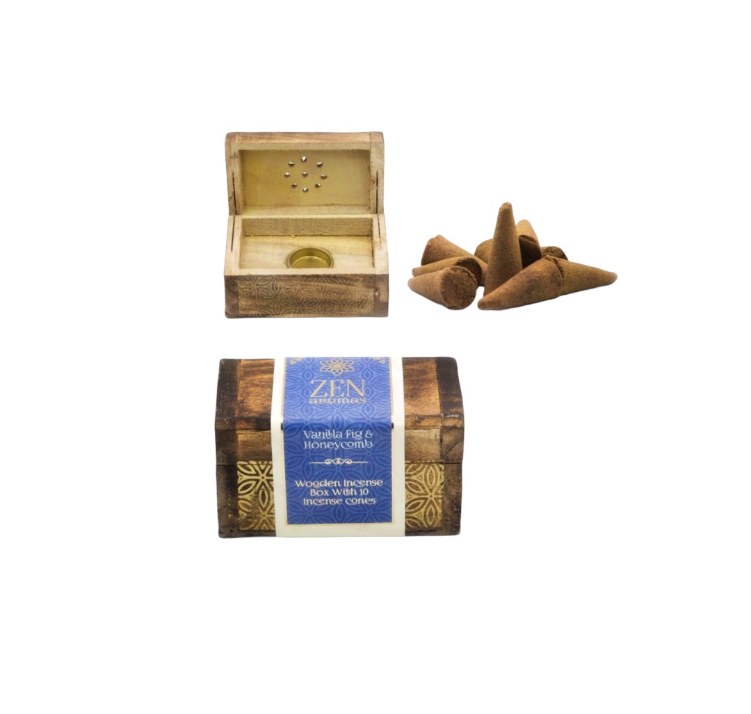 Incensário Baú Zen Aromas + Cones Baunilha, Figo & Mel