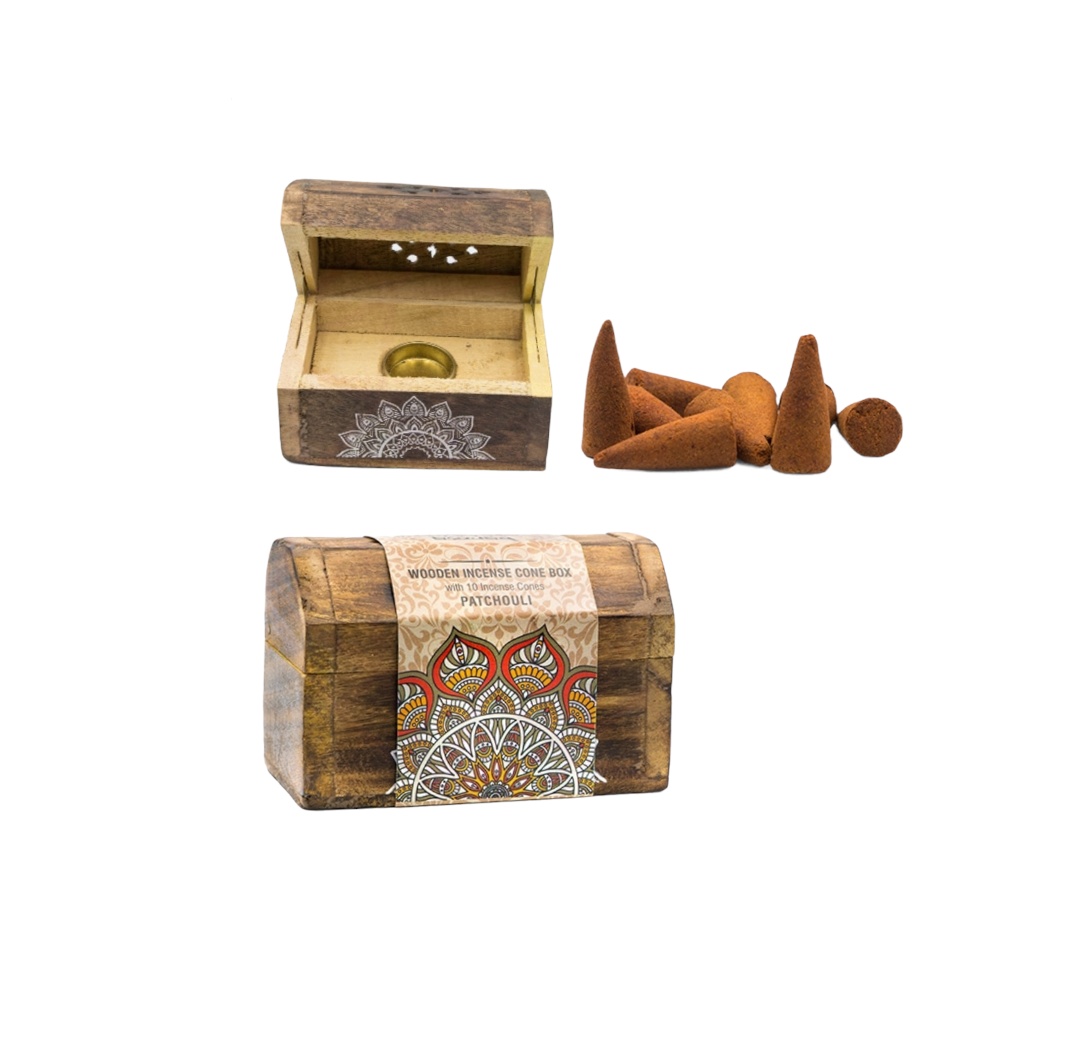 Incensário Baú Mandalas + Cone Patchouli