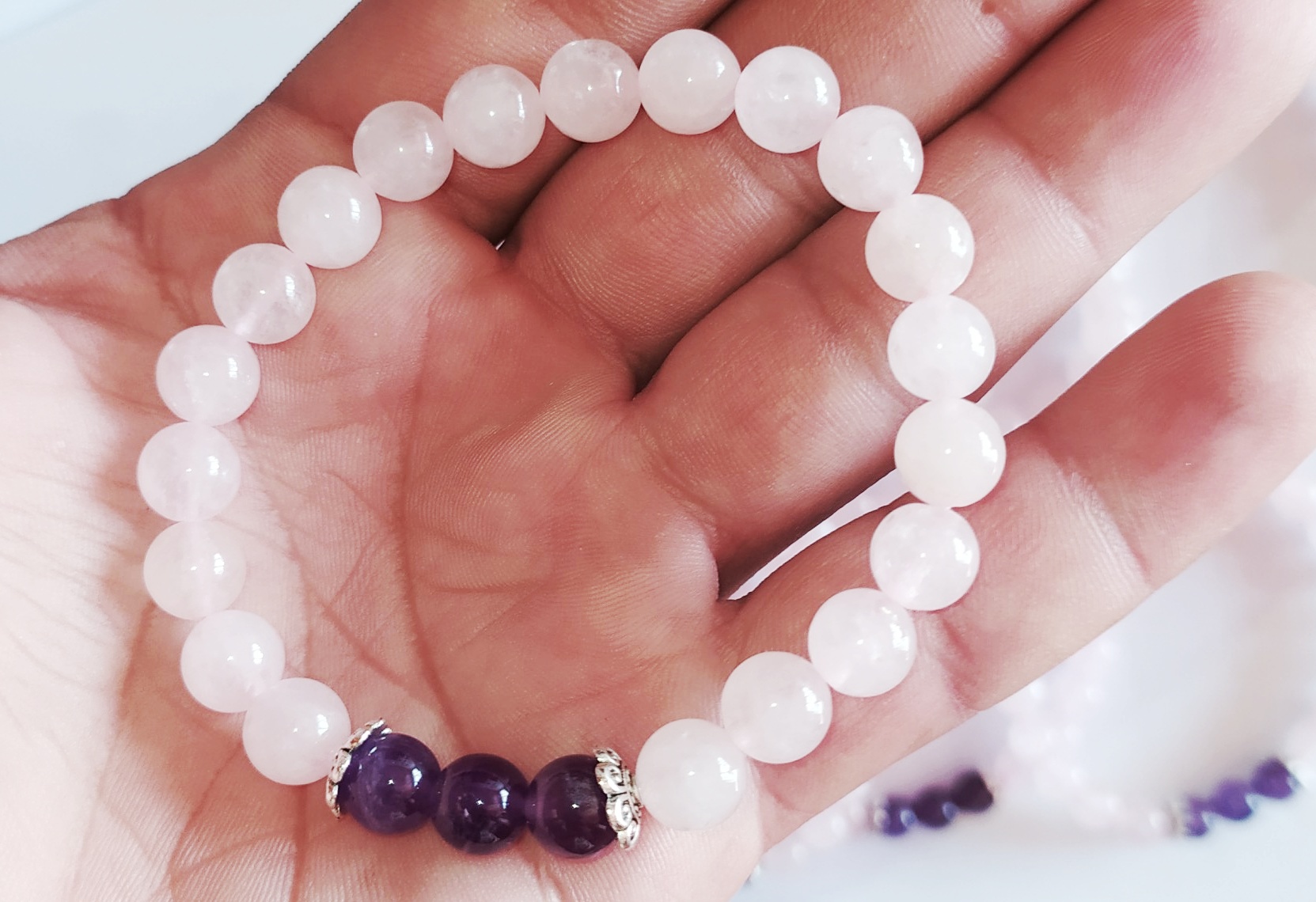 Pulseira Ametista - Quartzo Rosa