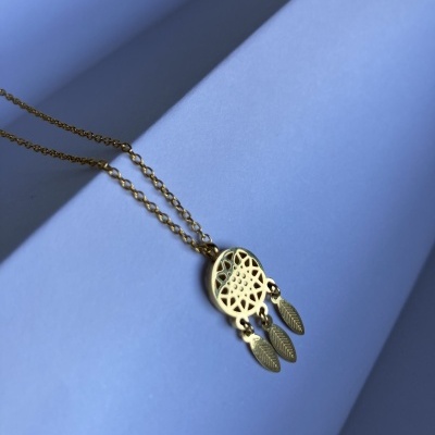 AG- Colar em aço inoxidável dourado com pendente cata sonhos