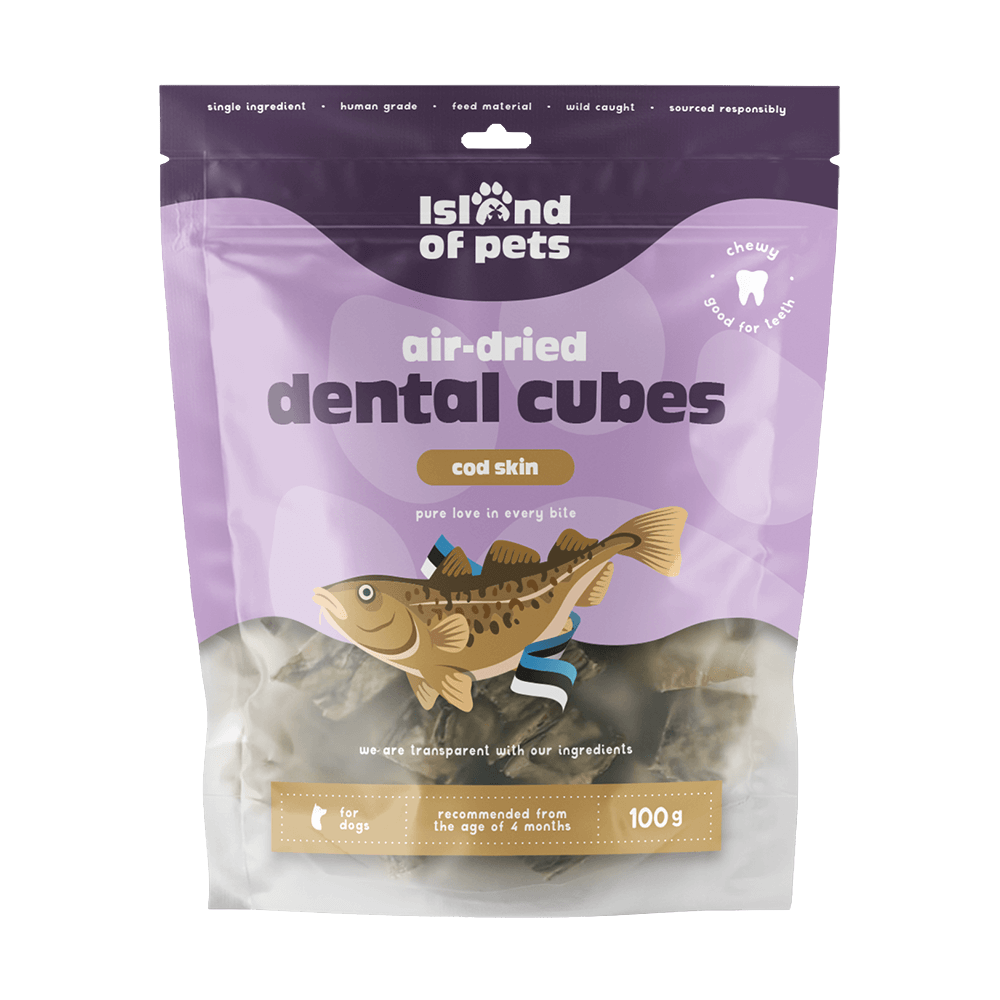 Cubos Dentais de Pele de Bacalhau 100g - Island of Pets Cubos Dentais de Pele de Bacalhau 100g - Island of Pets