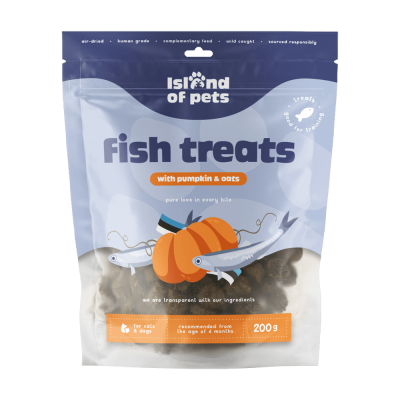 Petiscos de peixe com abóbora e aveia - Island of Pets