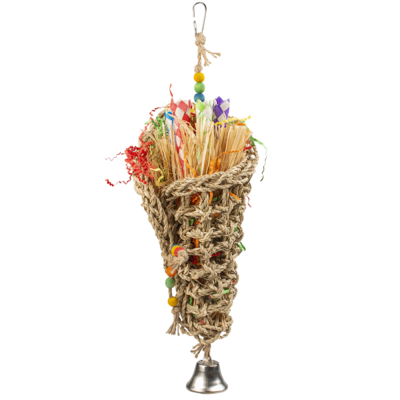 Cone em corda de algas com papel colorido para shredding