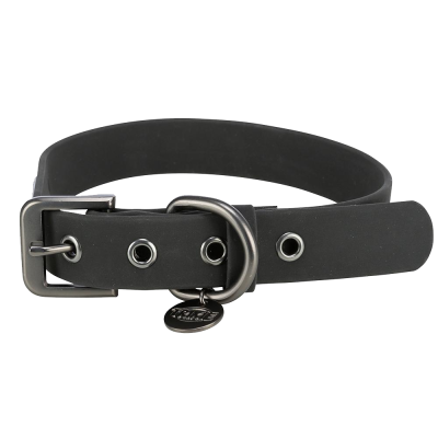 Coleira preta para cão com fivela e pendente metálico