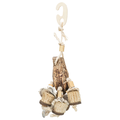 Brinquedo em mogno e conchas