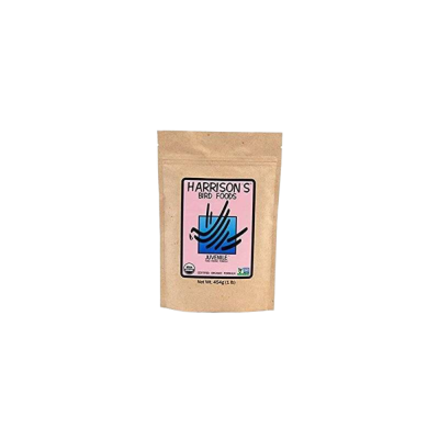 Saco de alimento para pássaros HARRISON'S com etiqueta rosa e azul