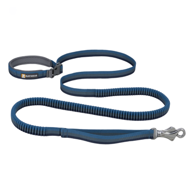 Trela para cão azul com mola elástica e fecho metálico