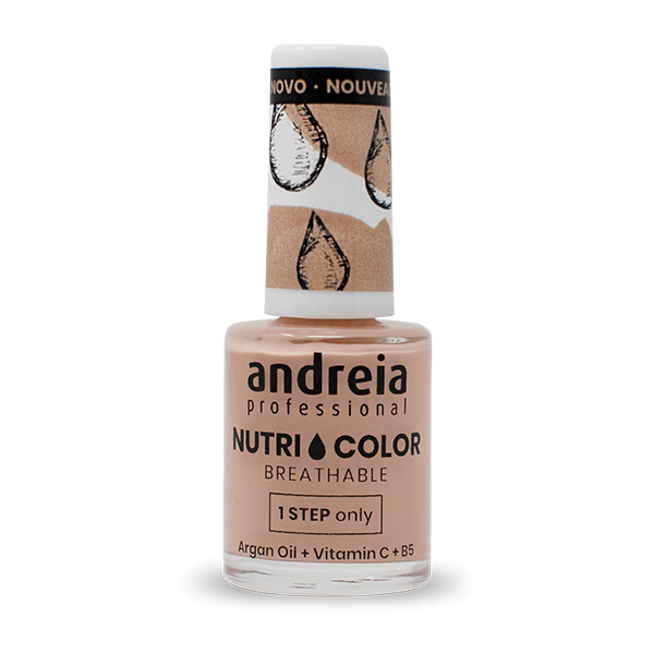 Andreia Verniz Nutricolor NC8 10,5ml Frasco de verniz de unhas nude Andreia Nutri Color com tampa decorada