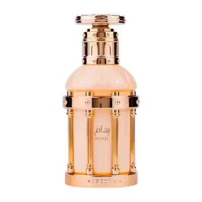Frasco de perfume REHAM creme com dourado