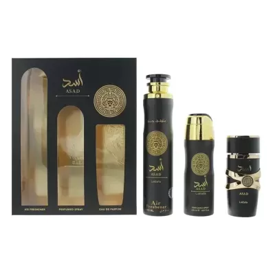 Lattafa Asad Eau de Parfum 100ml, Air Freshener 300 ml + Perfumed Spray 200ml