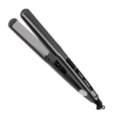 Prancha alisadora de cabelo preta com placas cerâmicas e botão