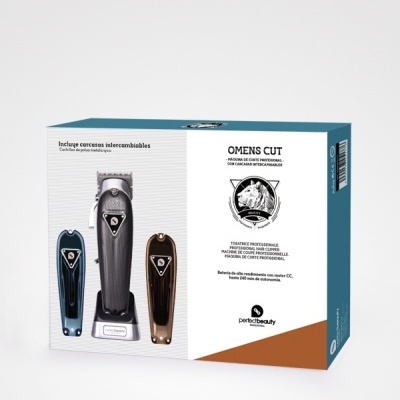 embalagem de máquina de cortar cabelo OMENS CUT com três modelos coloridos