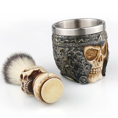 kit barbear pincel e tigela skull