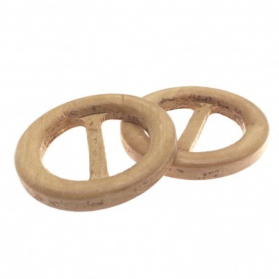 Dois anéis circulares de plástico bege com barra ao centro