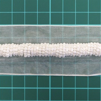 Cordão Coberto com Missangas 1cm sobre fita de organza 4cm