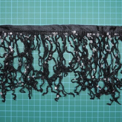 Franja de Lantejoulas 16cm sobre Fita de Cetim