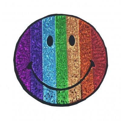 Emblema Smile Bordado com Lantejoulas 3mm sobre Feltro com Cola