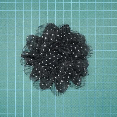 Flor de tecido com Pintas e Tule 8cm
