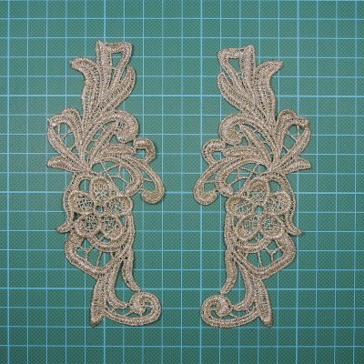 Par de Aplicações Bordadas Flor 6cm x15cm com Lurex