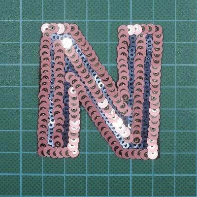 Letra N 6cm x 4,5cm com Lantejoulas sobre base de tule com Cola