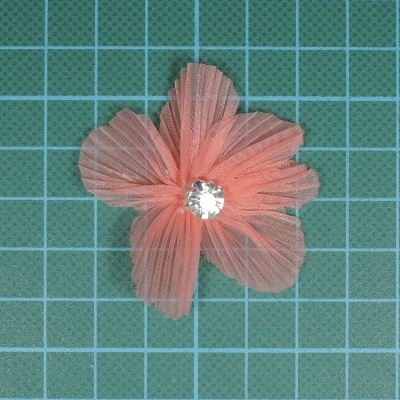 Flor Tecido c/Pedra 5x4cm Salmão